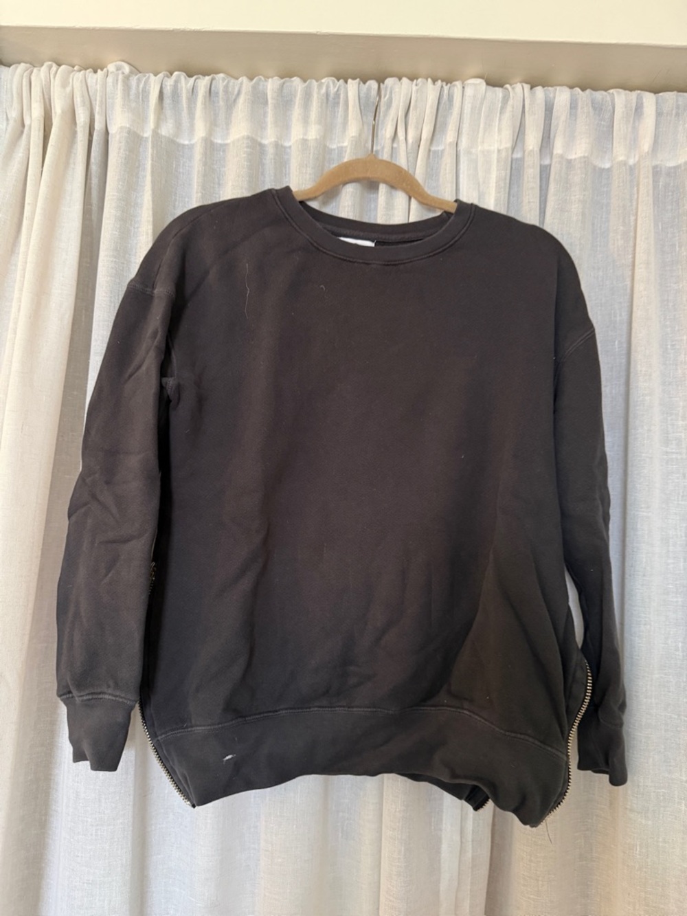 Sundry Black Crewneck Pullover Sweatshirt with Side Zipper Detail